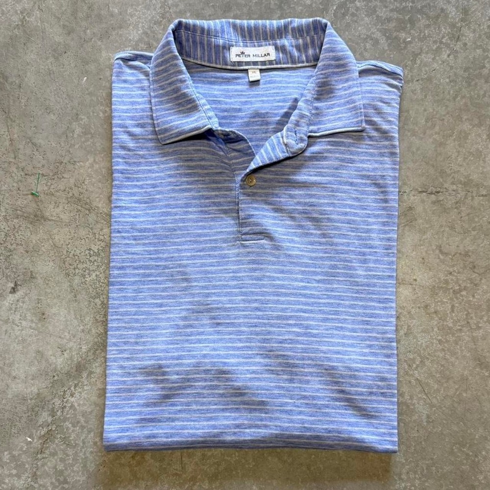 Peter Millar Summer Comfort Men's Performance Golf Polo Blue Stripe Sz XL